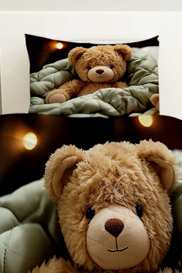 Oyuncak Ayı Teddy Desenli Kız Çocuk Tek Kişilik Kapitoneli Yorgan Kılıfı Uyku Seti Oyuncak Ayı Teddy Desenli Kız Çocuk Tek Kişilik Kapitoneli Yorgan Kılıfı Uyku Seti