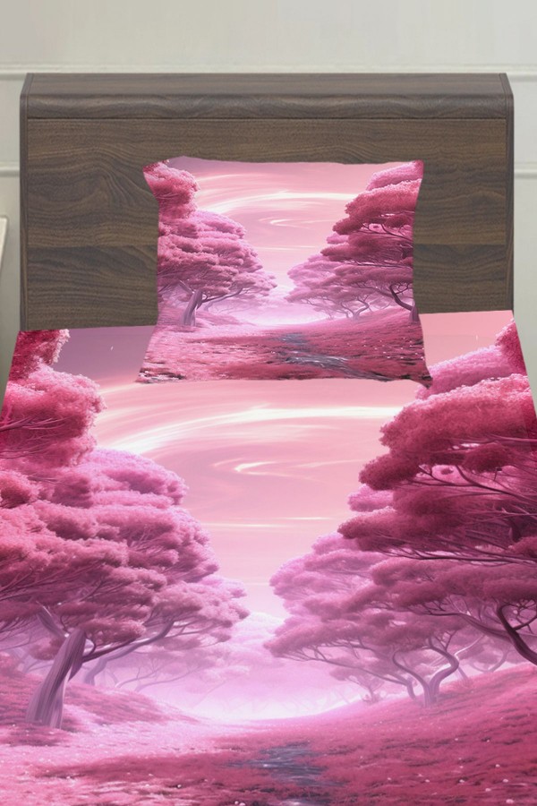 Mor Çiçek Bahçesi Desenli Kıc Çocuk Tek Kişilik Yastıklı Lastikli Çarşaf Takımı 100x200cm