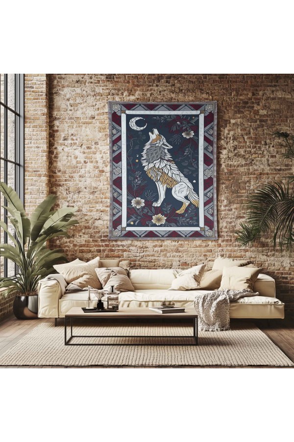 Uluyan Kurt Hayvan Desenli Duvar Örtüsü Duvar Halısı Wall Tapestry Uluyan Kurt Hayvan Desenli Duvar Örtüsü Duvar Halısı Wall Tapestry