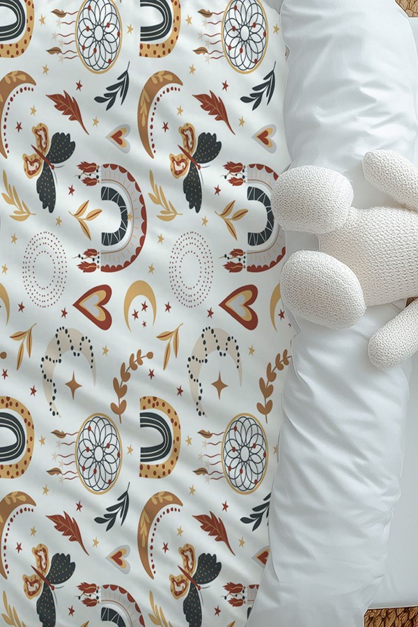 Boho Gökkuşağı Desenli Kız Çocuk Tek Kişilik Nevresim Takımı Yastık Kılıflı Boho Gökkuşağı Desenli Kız Çocuk Tek Kişilik Nevresim Takımı Yastık Kılıflı