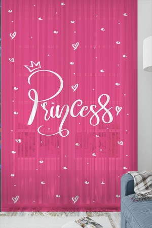 Pembe Beyaz Prenses Yazılı Desenli Kız Çocuk Tül Perde Tek Kanat 140x260cm Pembe Beyaz Prenses Yazılı Desenli Kız Çocuk Tül Perde Tek Kanat 140x260cm