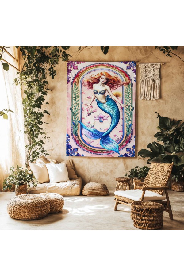 Deniz Kızı Desenli Duvar Örtüsü Duvar Halısı Wall Tapestry Deniz Kızı Desenli Duvar Örtüsü Duvar Halısı Wall Tapestry