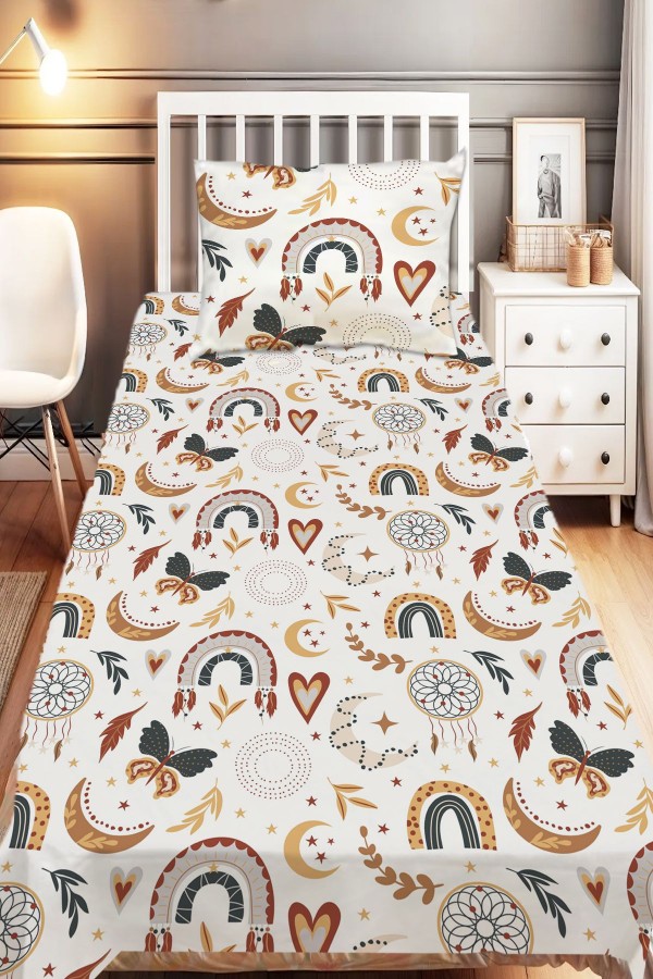 Boho Gökkuşağı Desenli Kız Çocuk Tek Kişilik Dekoratif Yatak Örtüsü Yastık Kılıflı Boho Gökkuşağı Desenli Kız Çocuk Tek Kişilik Dekoratif Yatak Örtüsü Yastık Kılıflı