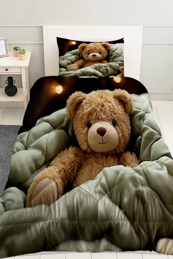 Oyuncak Ayı Teddy Desenli Kız Çocuk Tek Kişilik Kapitoneli Yorgan Kılıfı Uyku Seti Oyuncak Ayı Teddy Desenli Kız Çocuk Tek Kişilik Kapitoneli Yorgan Kılıfı Uyku Seti