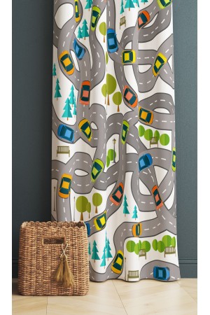 Trafik Araba Yol Desenli Erkek Çocuk Odası Fon Perde 140x260cm Trafik Araba Yol Desenli Erkek Çocuk Odası Fon Perde 140x260cm