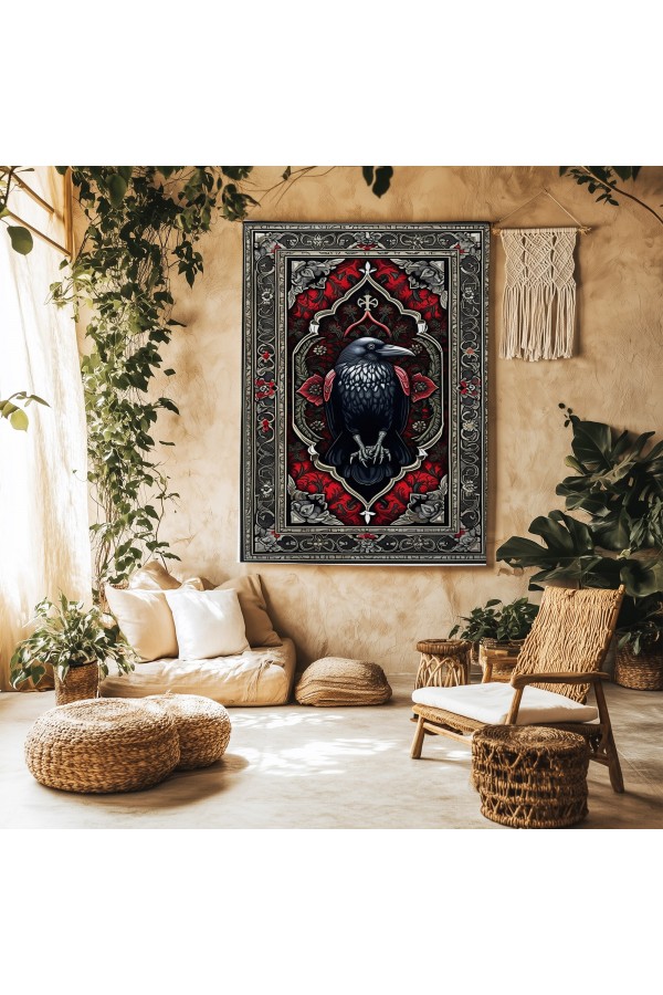 Karga Kuzgun Hayvan Desenli Duvar Örtüsü Duvar Halısı Wall Tapestry Karga Kuzgun Hayvan Desenli Duvar Örtüsü Duvar Halısı Wall Tapestry