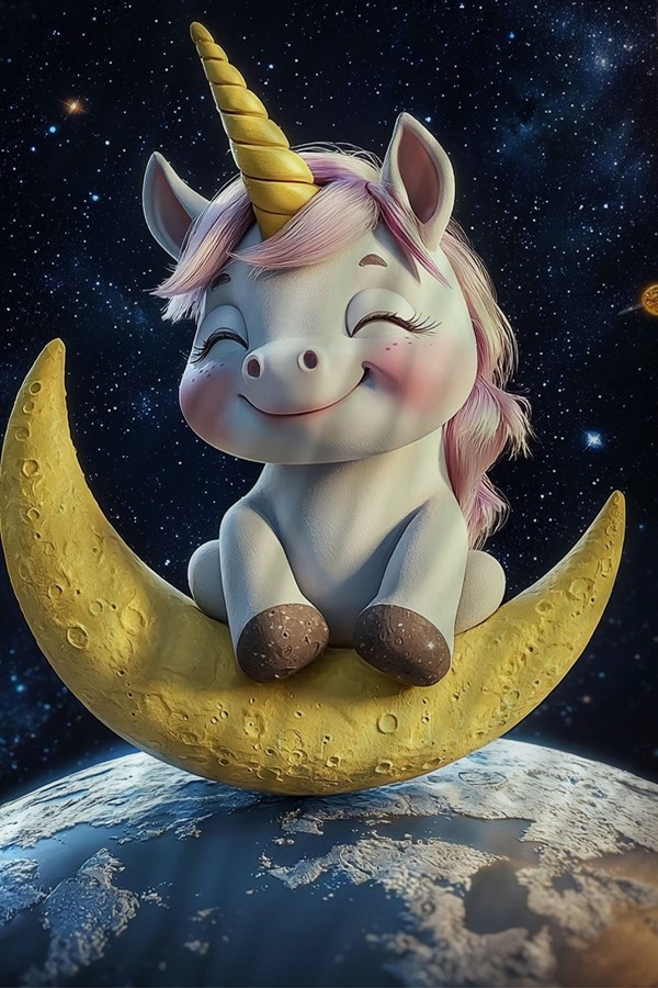 Ayda Oturan Unicorn Desenli Kız Çocuk Tek Kişilik Nevresim Takımı Yastık Kılıflı
