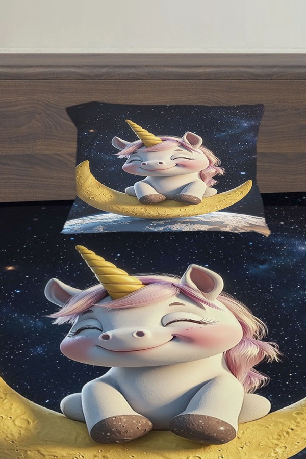 Ayda Oturan Unicorn Desenli Kız Çocuk Tek Kişilik Yastıklı Lastikli Çarşaf Takımı 100x200cm Ayda Oturan Unicorn Desenli Kız Çocuk Tek Kişilik Yastıklı Lastikli Çarşaf Takımı 100x200cm