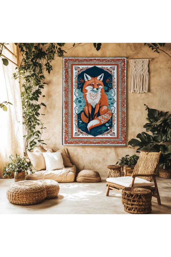 Turuncu Tilki Hayvan Desenli Duvar Örtüsü Duvar Halısı Wall Tapestry Turuncu Tilki Hayvan Desenli Duvar Örtüsü Duvar Halısı Wall Tapestry