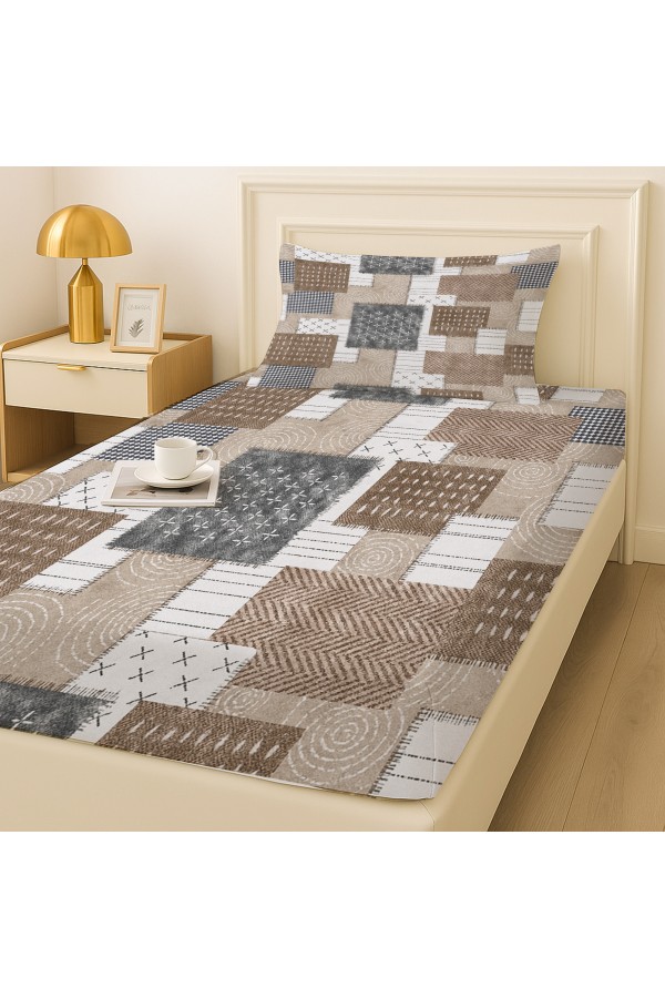 Kahverengi Geometrik Retro Desenli Lastikli Tek Kişilik Çarşaf Takımı Yastık Kılıflı 100x200cm Kahverengi Geometrik Retro Desenli Lastikli Tek Kişilik Çarşaf Takımı Yastık Kılıflı 100x200cm