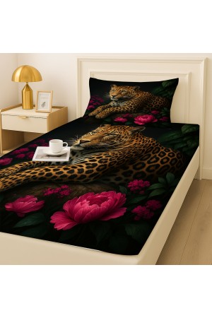 Leopar Gül Desenli Lastikli Tek Kişilik Çarşaf Takımı Yastık Kılıflı 100x200cm Leopar Gül Desenli Lastikli Tek Kişilik Çarşaf Takımı Yastık Kılıflı 100x200cm