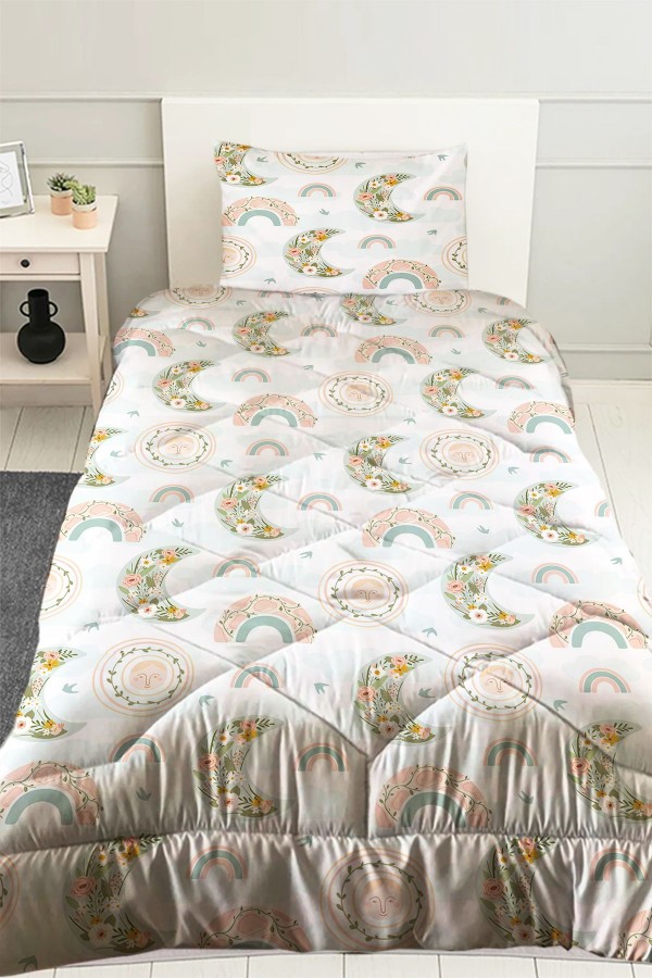 Boho Gökkuşağı Desenli Kız Çocuk Tek Kişilik Kapitoneli Yorgan Yastık Kılıflı Boho Gökkuşağı Desenli Kız Çocuk Tek Kişilik Kapitoneli Yorgan Yastık Kılıflı