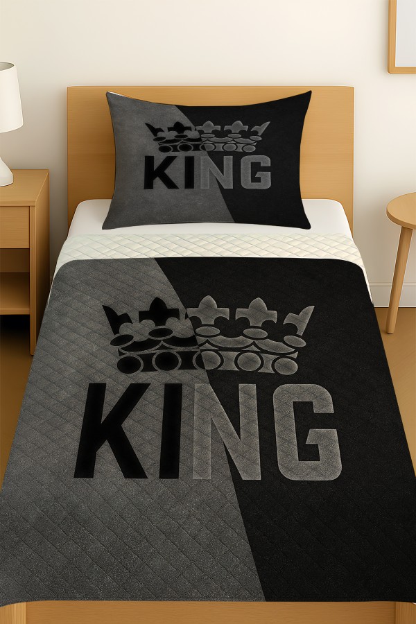 King Kral Gri Desenli Tek Kişilik Pike Takımı Yatak Örtüsü King Kral Gri Desenli Tek Kişilik Pike Takımı Yatak Örtüsü