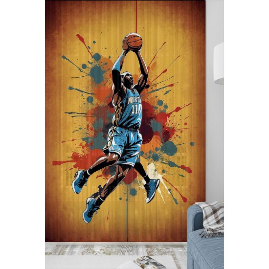 Basketbol Oyuncu Desenli Erkek Çocuk Odası Tül Perde 140x260cm