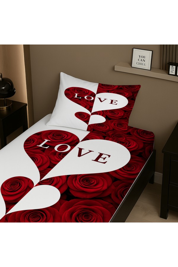 Kırmızı Beyaz Kalp Aşk Çiçekli Desenli Lastikli Tek Kişilik Çarşaf Takımı Yastık Kılıflı 100x200cm Kırmızı Beyaz Kalp Aşk Çiçekli Desenli Lastikli Tek Kişilik Çarşaf Takımı Yastık Kılıflı 100x200cm