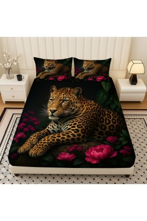 Leopar Gül Desenli Lastikli Çift Kişilik Çarşaf Takımı Yastık Kılıflı 160x200cm Leopar Gül Desenli Lastikli Çift Kişilik Çarşaf Takımı Yastık Kılıflı 160x200cm