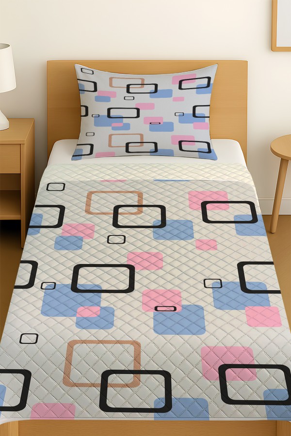 Mavi Pembe Geometrik Desenli Tek Kişilik Pike Takımı Yatak Örtüsü Mavi Pembe Geometrik Desenli Tek Kişilik Pike Takımı Yatak Örtüsü