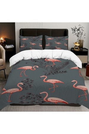 Pembe Flamingo Gri Desenli Pamuk Saten Çift Kişilik Nevresim Takımı 200x220cm Pembe Flamingo Gri Desenli Pamuk Saten Çift Kişilik Nevresim Takımı 200x220cm