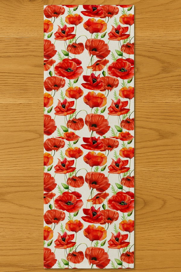 Kırmızı Gelincik Çiçek Desenli Dijital Baskı Yıkanabilir Dekoratif Runner 40x140cm Kırmızı Gelincik Çiçek Desenli Dijital Baskı Yıkanabilir Dekoratif Runner 40x140cm