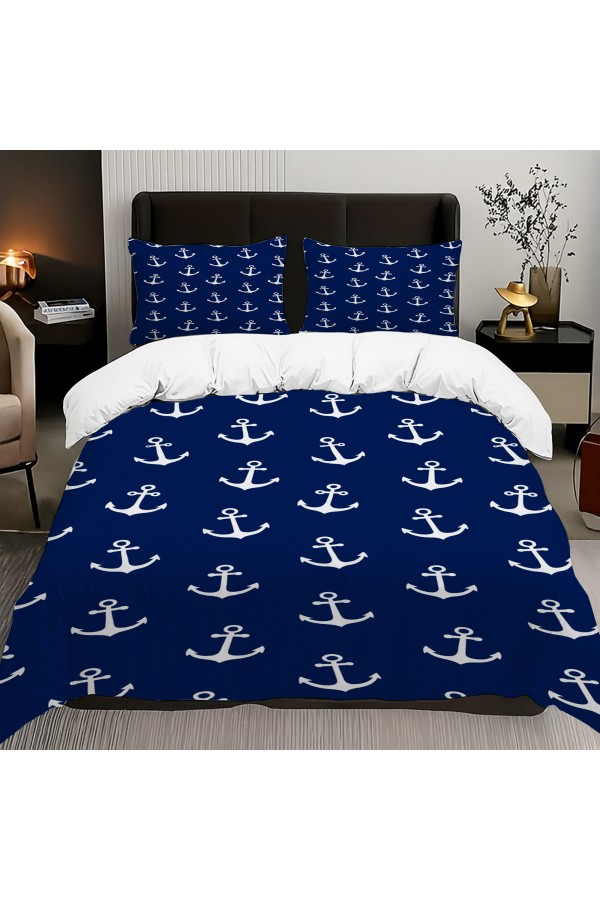Mavi Denizci Çapa Desenli Pamuk Saten Çift Kişilik Nevresim Takımı 200x220cm Mavi Denizci Çapa Desenli Pamuk Saten Çift Kişilik Nevresim Takımı 200x220cm