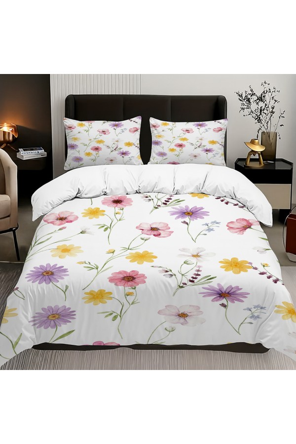 Renkli Bahar Çiçekleri Desenli Pamuk Saten Çift Kişilik Nevresim Takımı 200x220cm Renkli Bahar Çiçekleri Desenli Pamuk Saten Çift Kişilik Nevresim Takımı 200x220cm