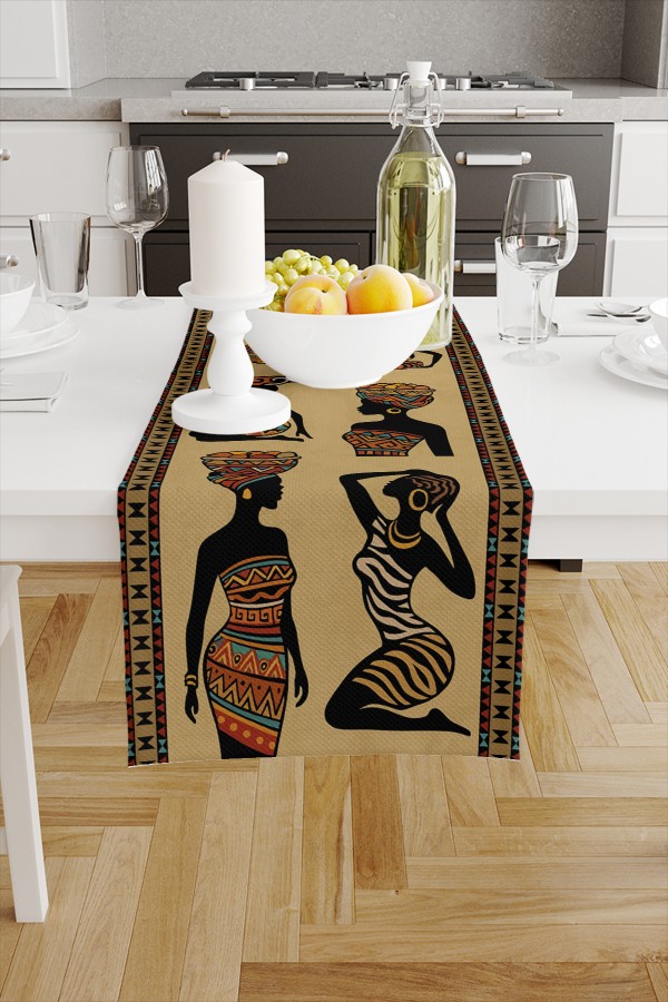 Afrika Etnik Kadınlar Desenli Dijital Baskı Yıkanabilir Dekoratif Runner 40x140cm Afrika Etnik Kadınlar Desenli Dijital Baskı Yıkanabilir Dekoratif Runner 40x140cm