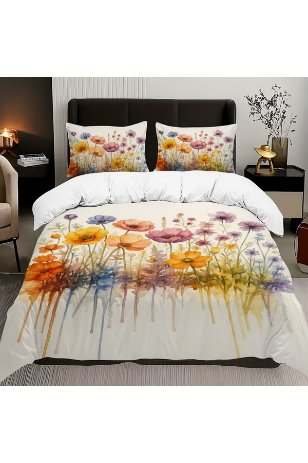Suluboya Çiçekler Desenli Pamuk Saten Çift Kişilik Nevresim Takımı 200x220cm Suluboya Çiçekler Desenli Pamuk Saten Çift Kişilik Nevresim Takımı 200x220cm