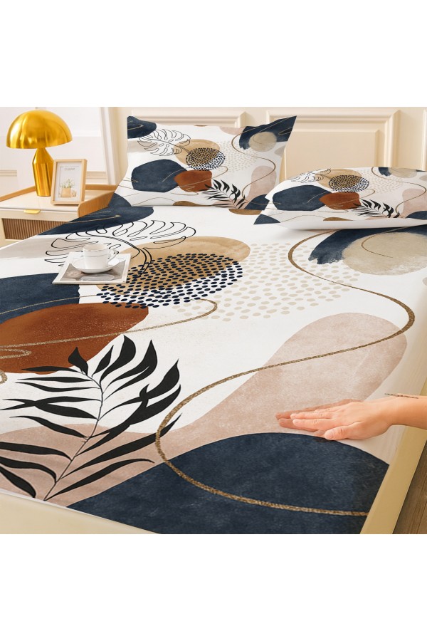 Gri Kahve Minimal Desenli Lastikli Çift Kişilik Çarşaf Takımı Yastık Kılıflı 160x200cm