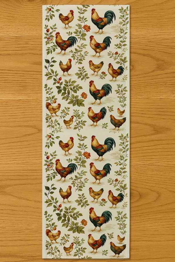 Horoz Tavuk Çiftlik Desenli Dijital Baskı Yıkanabilir Dekoratif Runner 40x140cm Horoz Tavuk Çiftlik Desenli Dijital Baskı Yıkanabilir Dekoratif Runner 40x140cm