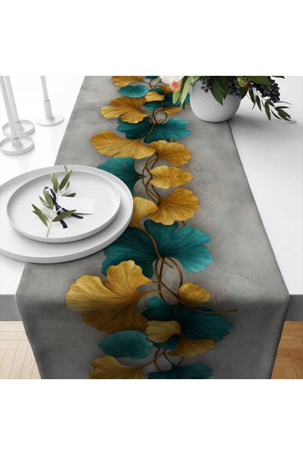 Sarı Yeşil Yapraklar Desenli Dijital Baskı Yıkanabilir Dekoratif Runner 40x140cm Sarı Yeşil Yapraklar Desenli Dijital Baskı Yıkanabilir Dekoratif Runner 40x140cm