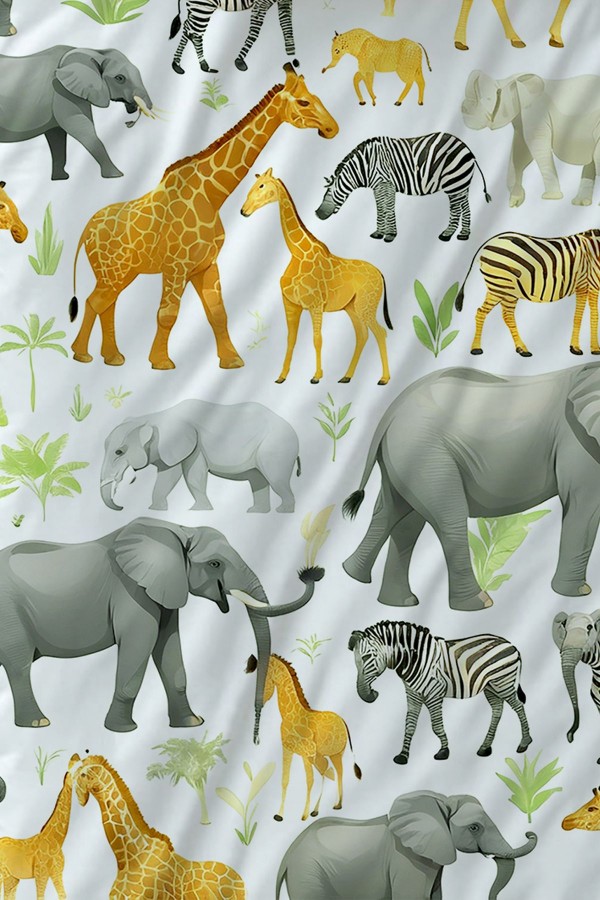 Safari Afrika Hayvanları Desenli Erkek Çocuk Tek Kişilik Nevresim Takımı Yastık Kılıflı