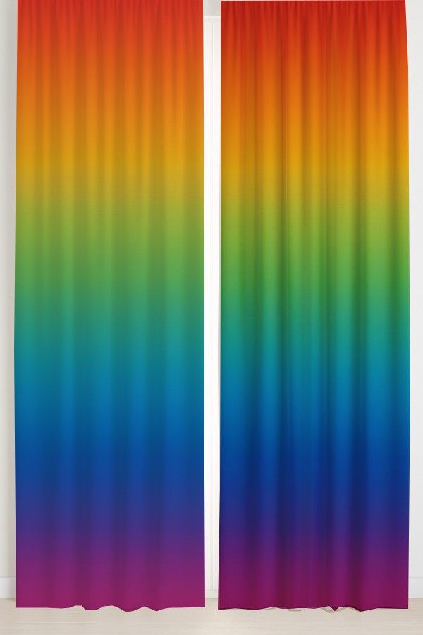 Renkli Degrade Gökkuşağı Desenli Çift Kanatlı Fon Perde Süet Oturma Odası Salon Mutfak 140x260cm