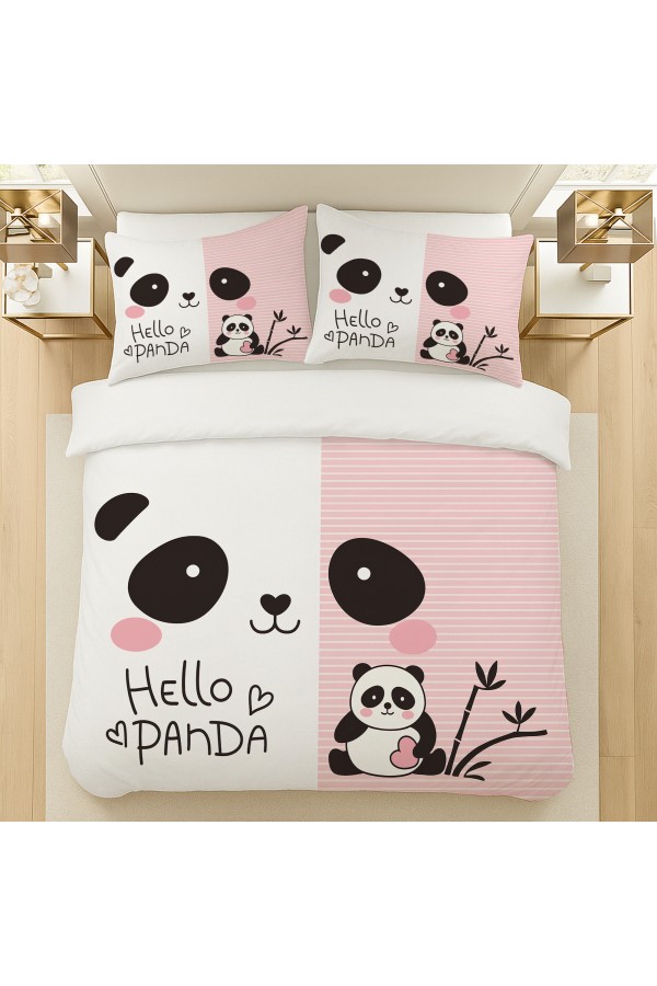 Sevimli Panda Desenli Pamuk Saten Çift Kişilik Nevresim Takımı 200x220cm Sevimli Panda Desenli Pamuk Saten Çift Kişilik Nevresim Takımı 200x220cm