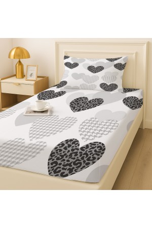 Gri Siyah Kalpler Desenli Lastikli Tek Kişilik Çarşaf Takımı Yastık Kılıflı 100x200cm Gri Siyah Kalpler Desenli Lastikli Tek Kişilik Çarşaf Takımı Yastık Kılıflı 100x200cm