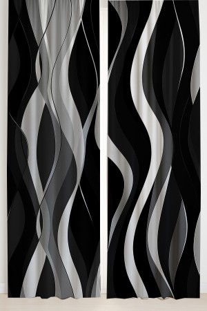 Siyah Gri Dalgalı Desenli Çift Kanatlı Fon Perde Süet Oturma Odası Salon Mutfak 140x260cm Siyah Gri Dalgalı Desenli Çift Kanatlı Fon Perde Süet Oturma Odası Salon Mutfak 140x260cm