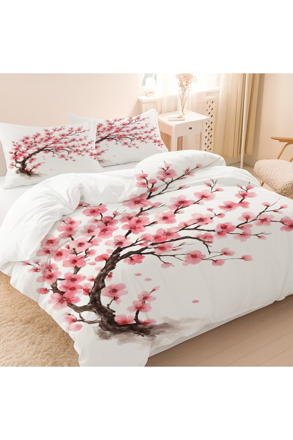 Sakura Pembe Çiçekli Ağaç Desenli Pamuk Saten Çift Kişilik Nevresim Takımı 200x220cm Sakura Pembe Çiçekli Ağaç Desenli Pamuk Saten Çift Kişilik Nevresim Takımı 200x220cm