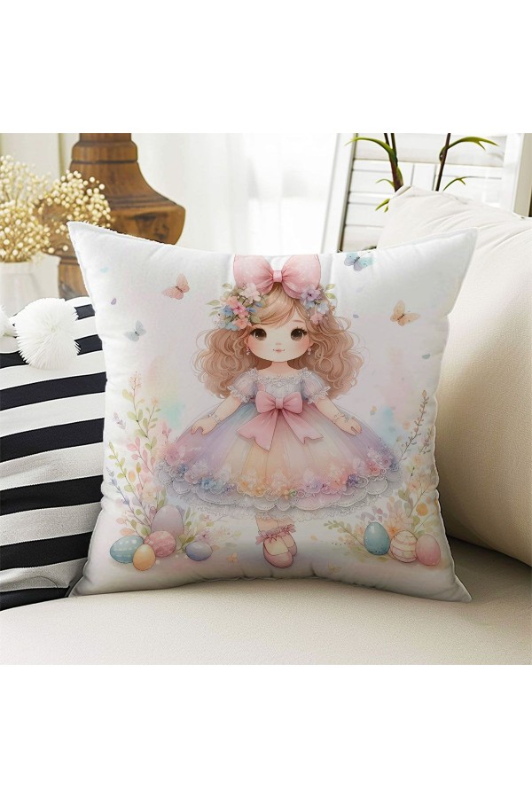 Minik Prenses Desenli Kız ÇocukDekoratif Çift Taraflı Kırlent Kılıfı 43x43cm