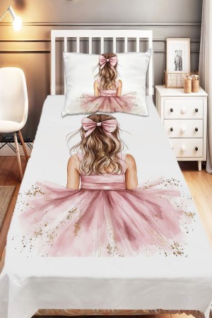 Pembe Fiyonklu Sarı Kız Desenli Çocuk Tek Kişilik Dekoratif Yatak Örtüsü Yastık Kılıflı Pembe Fiyonklu Sarı Kız Desenli Çocuk Tek Kişilik Dekoratif Yatak Örtüsü Yastık Kılıflı