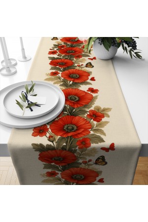 Kelebekli Kırmızı Çiçek Desenli Dijital Baskı Yıkanabilir Dekoratif Runner 40x140cm Kelebekli Kırmızı Çiçek Desenli Dijital Baskı Yıkanabilir Dekoratif Runner 40x140cm