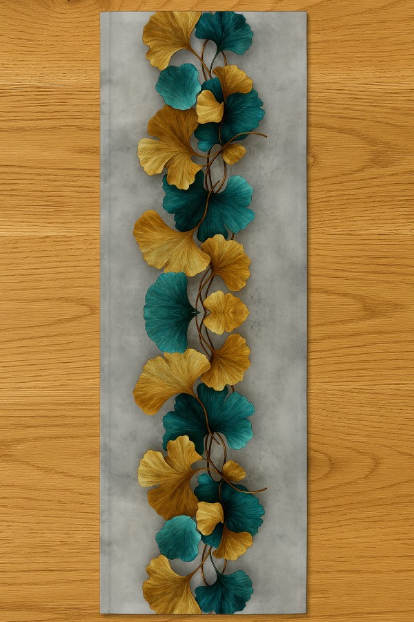 Sarı Yeşil Yapraklar Desenli Dijital Baskı Yıkanabilir Dekoratif Runner 40x140cm Sarı Yeşil Yapraklar Desenli Dijital Baskı Yıkanabilir Dekoratif Runner 40x140cm