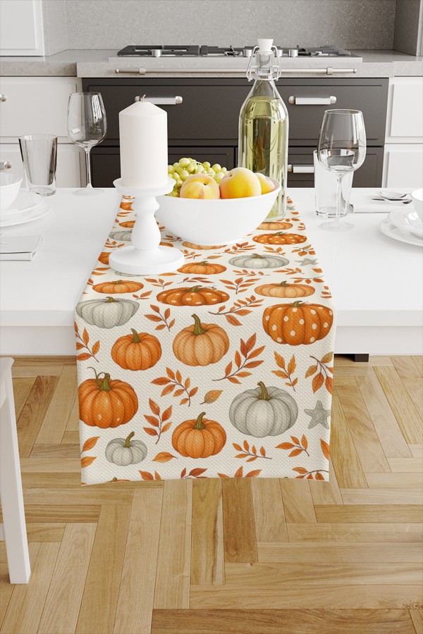 Turuncu Balkabak Sonbahar Desenli Dijital Baskı Yıkanabilir Dekoratif Runner 40x140cm Turuncu Balkabak Sonbahar Desenli Dijital Baskı Yıkanabilir Dekoratif Runner 40x140cm