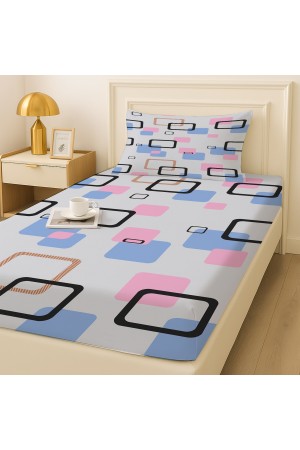 Mavi Pembe Geometrik Desenli Lastikli Tek Kişilik Çarşaf Takımı Yastık Kılıflı 100x200cm Mavi Pembe Geometrik Desenli Lastikli Tek Kişilik Çarşaf Takımı Yastık Kılıflı 100x200cm