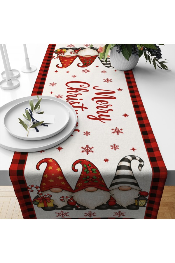 Yılbaşı Cüceler Noel Desenli Dijital Baskı Yıkanabilir Dekoratif Runner 40x140cm Yılbaşı Cüceler Noel Desenli Dijital Baskı Yıkanabilir Dekoratif Runner 40x140cm