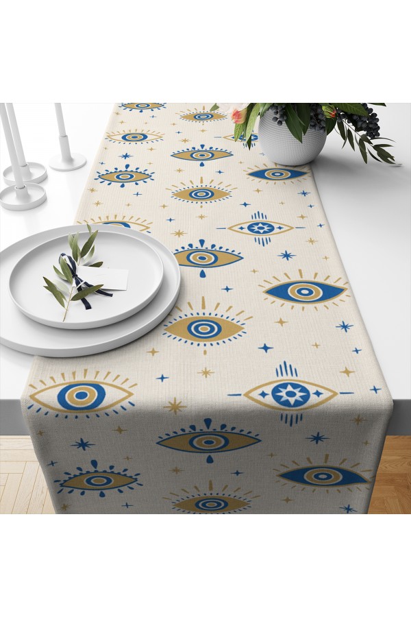 Nazar Boncuğu Göz Desenli Dijital Baskı Yıkanabilir Dekoratif Runner 40x140cm Nazar Boncuğu Göz Desenli Dijital Baskı Yıkanabilir Dekoratif Runner 40x140cm