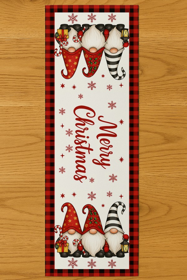 Yılbaşı Cüceler Noel Desenli Dijital Baskı Yıkanabilir Dekoratif Runner 40x140cm Yılbaşı Cüceler Noel Desenli Dijital Baskı Yıkanabilir Dekoratif Runner 40x140cm
