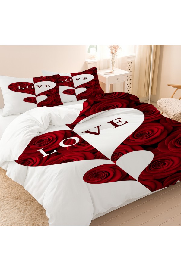 Kırmızı Beyaz Kalp Aşk Çiçekli Desenli Pamuk Saten Çift Kişilik Nevresim Takımı 200x220cm Kırmızı Beyaz Kalp Aşk Çiçekli Desenli Pamuk Saten Çift Kişilik Nevresim Takımı 200x220cm