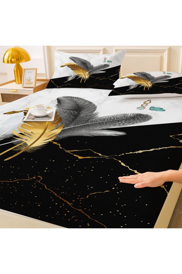 Renkli Tüyler Desenli Lastikli Çift Kişilik Çarşaf Takımı Yastık Kılıflı 160x200cm Renkli Tüyler Desenli Lastikli Çift Kişilik Çarşaf Takımı Yastık Kılıflı 160x200cm