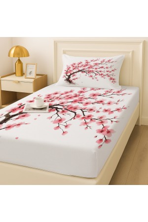 Sakura Pembe Çiçekli Ağaç Desenli Lastikli Tek Kişilik Çarşaf Takımı Yastık Kılıflı 100x200cm Sakura Pembe Çiçekli Ağaç Desenli Lastikli Tek Kişilik Çarşaf Takımı Yastık Kılıflı 100x200cm