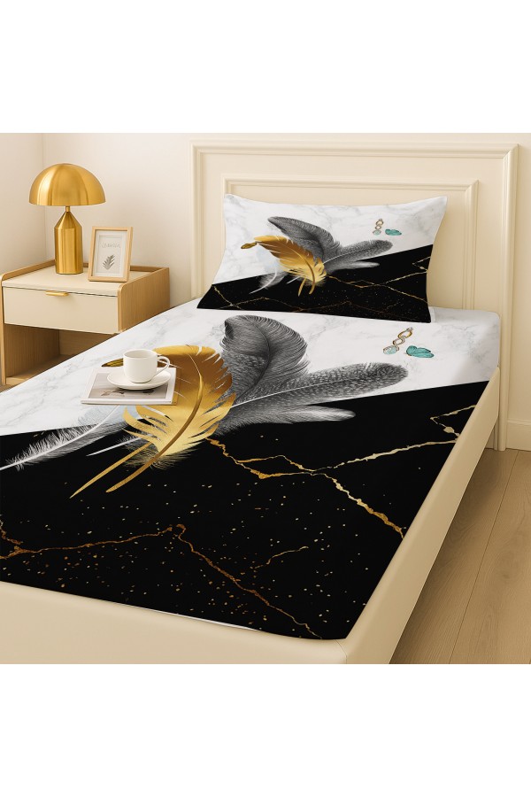 Renkli Tüyler Desenli Lastikli Tek Kişilik Çarşaf Takımı Yastık Kılıflı 100x200cm Renkli Tüyler Desenli Lastikli Tek Kişilik Çarşaf Takımı Yastık Kılıflı 100x200cm