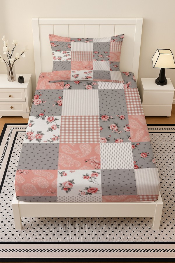 Gri Pembe Retro Çiçek Desenli Lastikli Tek Kişilik Çarşaf Takımı Yastık Kılıflı 100x200cm Gri Pembe Retro Çiçek Desenli Lastikli Tek Kişilik Çarşaf Takımı Yastık Kılıflı 100x200cm